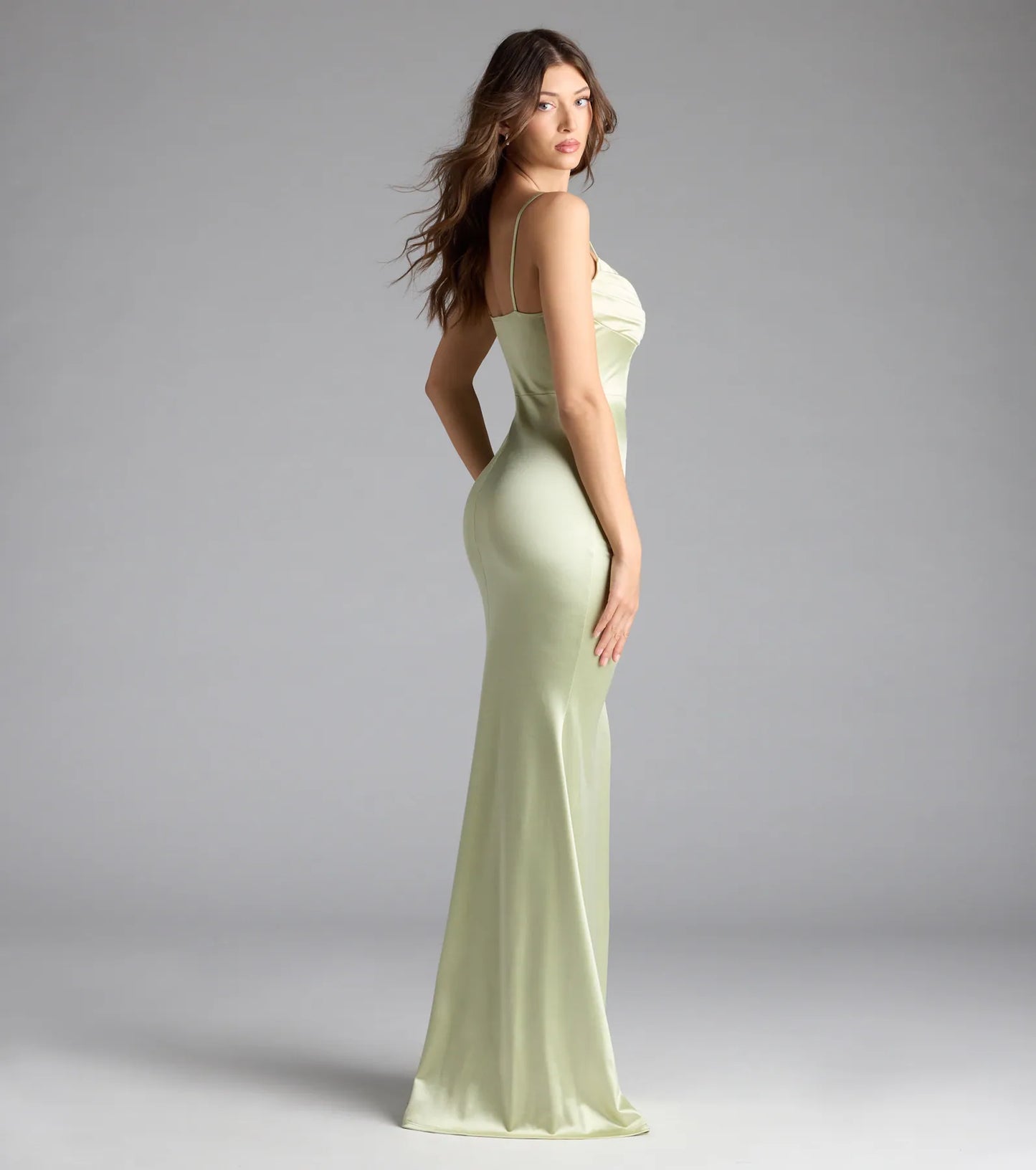 Jazmine Cowl Neck Slit A-Line Satin Formal Dress